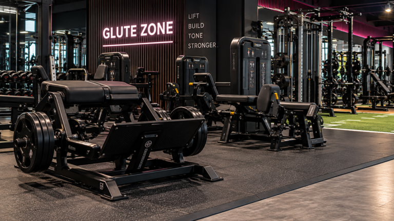 Commercial gym glute zone with specialist glute equipment